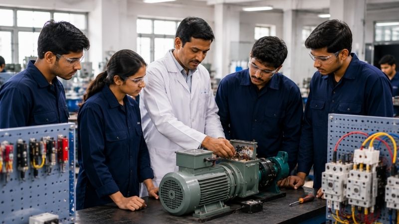 Students learning in technical lab with instructor guidance